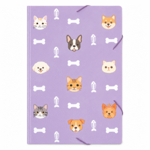 Pasta Plástica Escolar com Elástico Estampa Pets Lilás