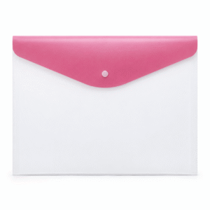 Pasta Envelope Plástica A4 Polibras Transparente com Aba Rosa e Botão